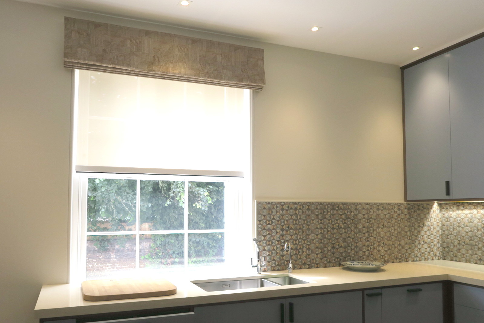 kitchen roman and privacy roller blinds